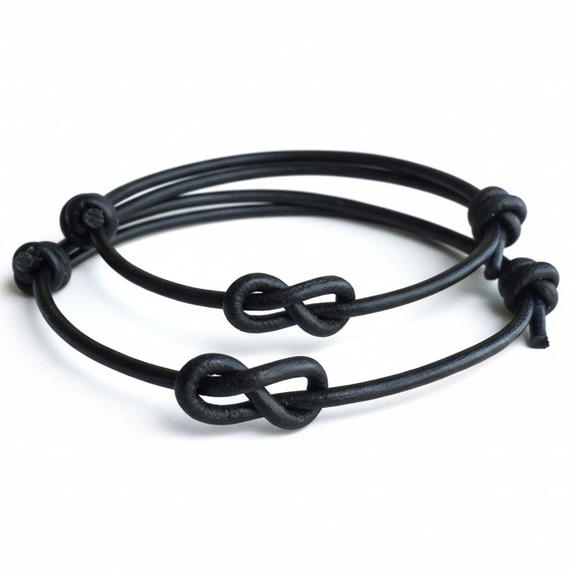 Lovers Key black leather couple bracelets his and hers minimalist matching set