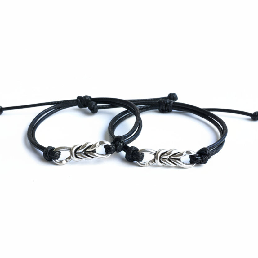 Ponce Inlet black waxed cord celtic knot charm waterproof couples bracelets set