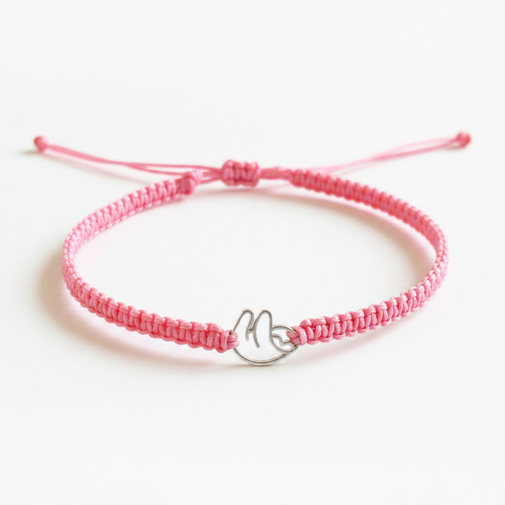 Sloth Sterling Silver Pink Adjustable Anklet Bracelet, Waterproof Cord