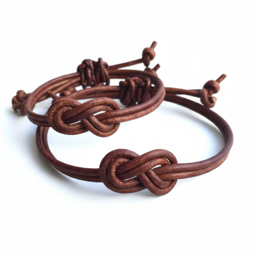 St Pete brown leather couples bracelets his and hers matching set adjustable