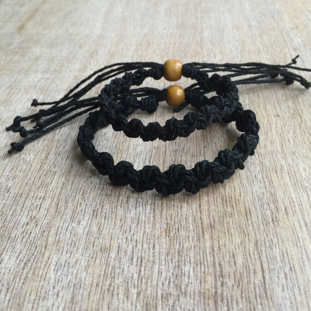 Shell Key Couples Black Hemp Bracelets - Fanfarria Handmade Jewelry