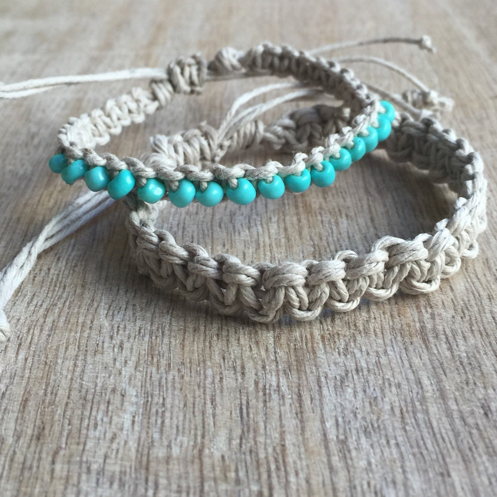 Jupiter Turquoise Beads Couple Hemp Bracelets - Fanfarria Handmade Jewelry