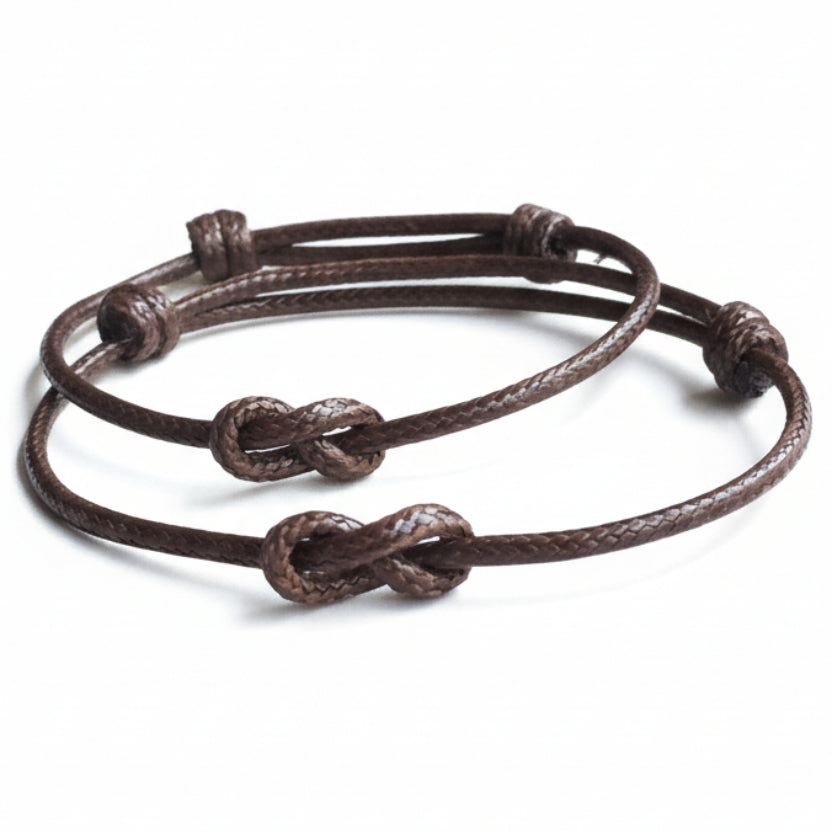 Brown waterproof infinity knot couples bracelets his and hers matching set