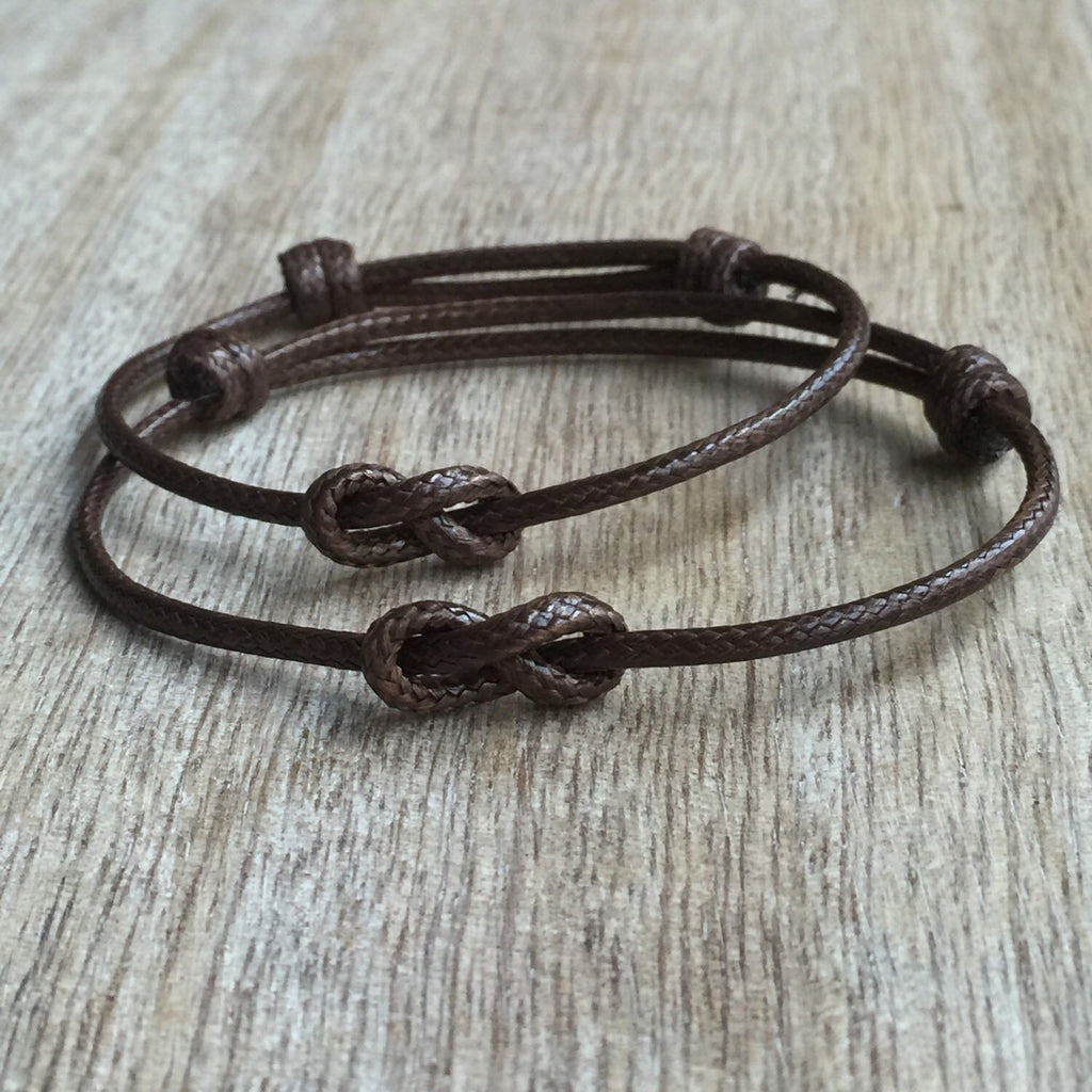 Lovers Key, Brown Waxed Cord Bracelets, Simple Bracelet, His and her Bracelet,Couples Bracelets, Infinity, Waterproof Set of 2 WC001116