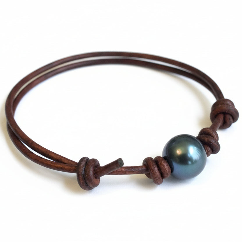 LaBelle Tahitian Dyed Pearl Leather Anklet - Fanfarria Handmade Jewelry