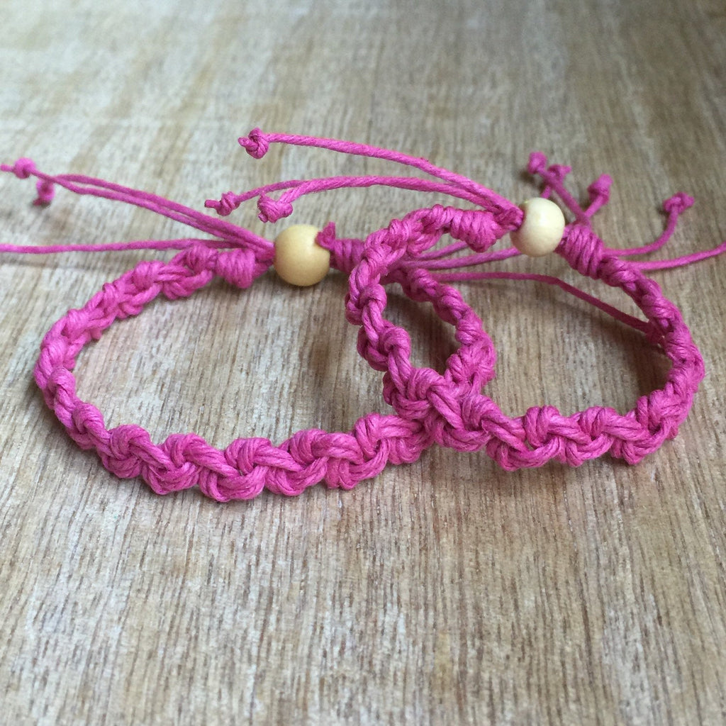 Shell Key Pink Mommy and Me Hemp Bracelets - Fanfarria Handmade Jewelry