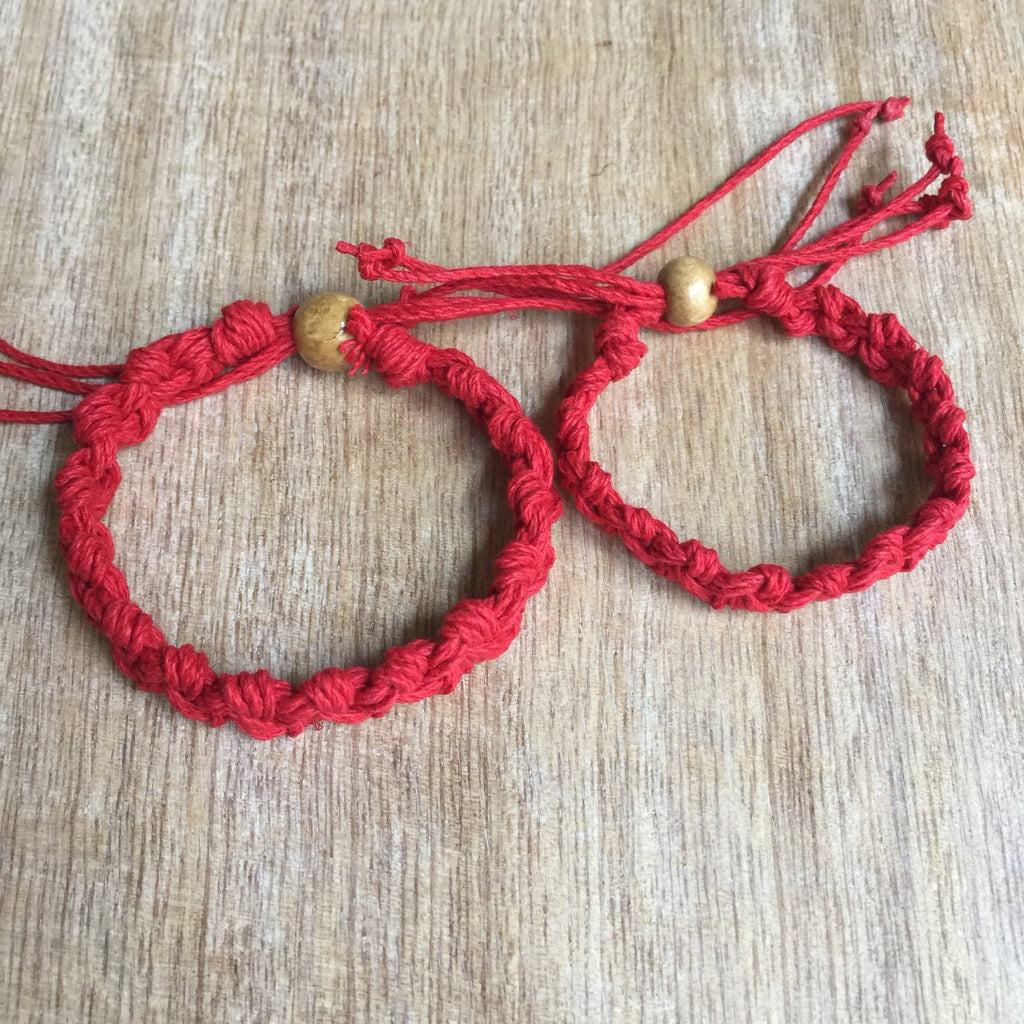Shell Key Mommy and Me Red Hemp Bracelets - Fanfarria Handmade Jewelry