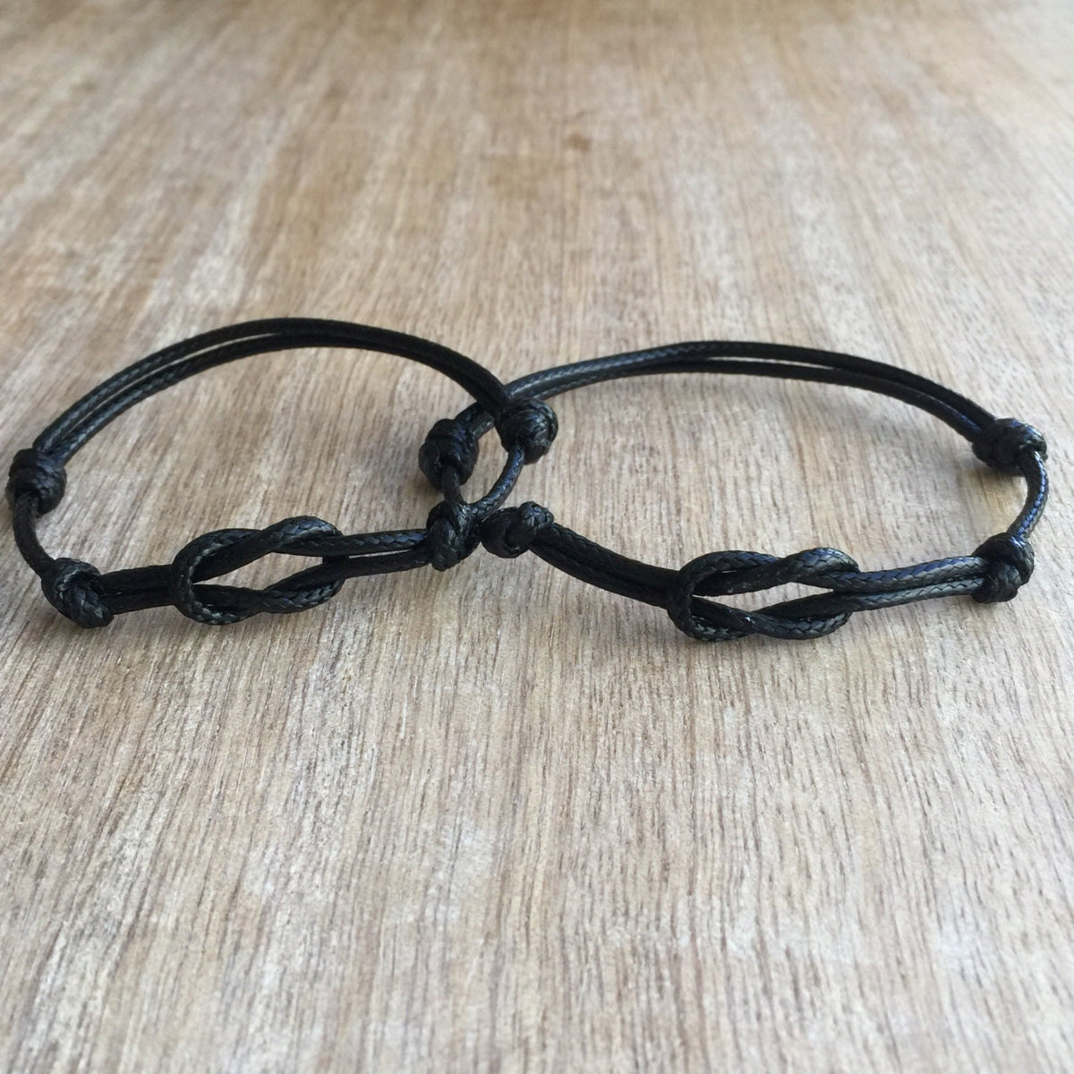 Naples Set, Black Waxed Cord Bracelets, Simple Bracelet, His and her Bracelets, Celtic Couple Bracelets, Waterproof, Set of 2  WC001393