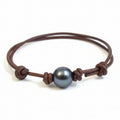 LaBelle Tahitian Dyed Pearl Leather Anklet - Fanfarria Handmade Jewelry