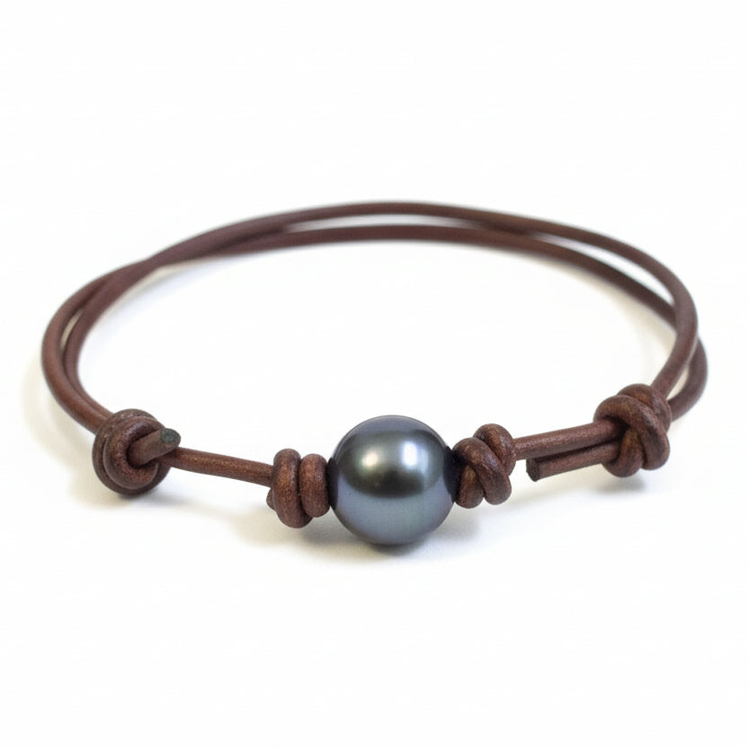 LaBelle Tahitian Dyed Pearl Leather Anklet - Fanfarria Handmade Jewelry
