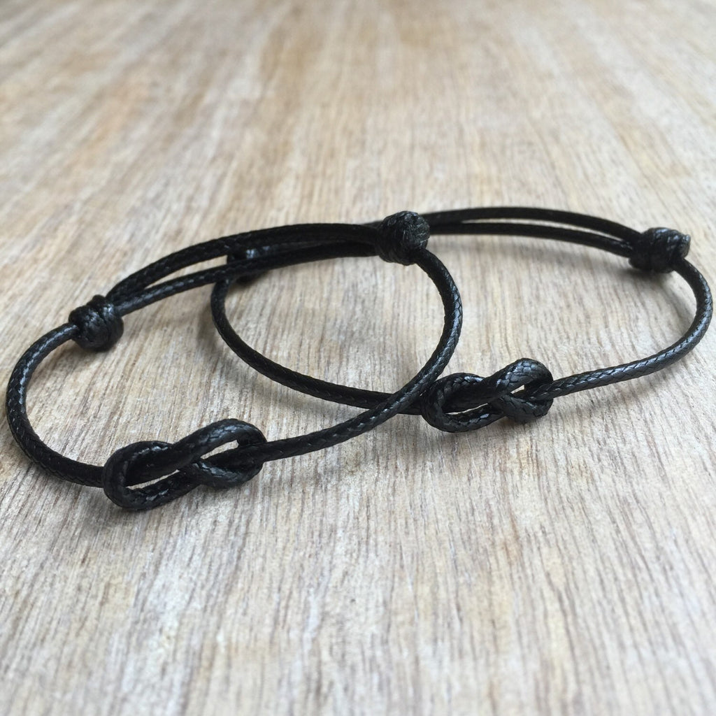 Lovers Key, Black Waxed Cord Bracelets, Waterproof His and her Bracelets, Infinity Couple Bracelets Set of 2 WC001354