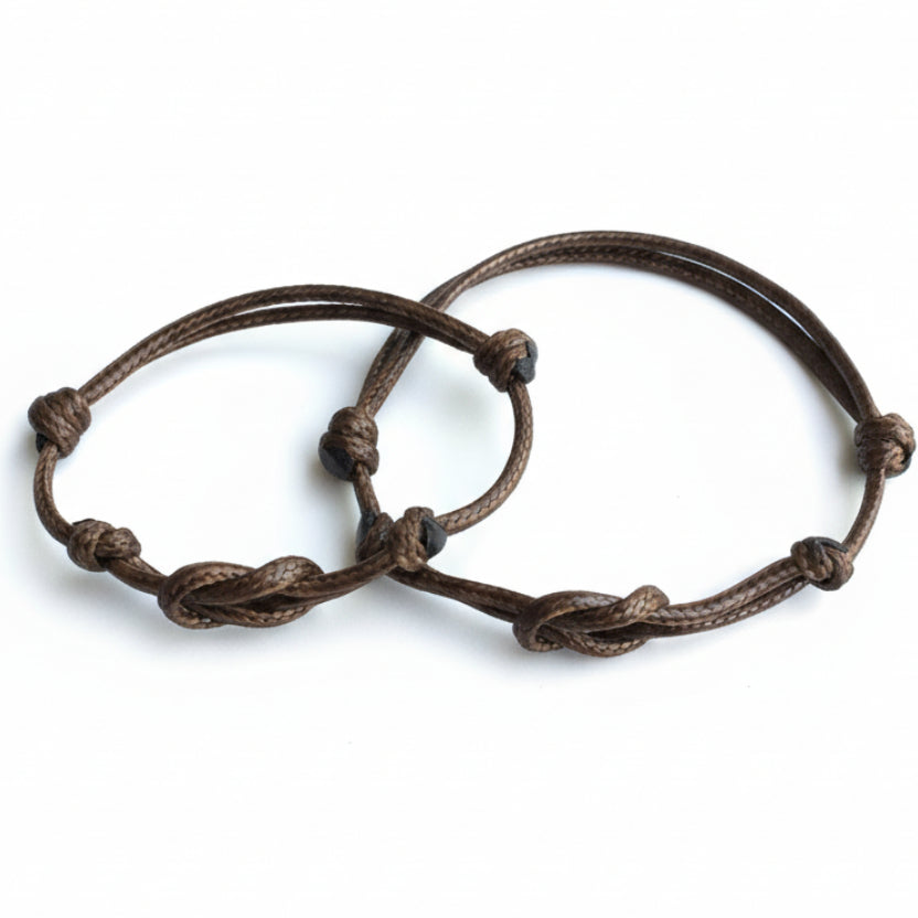 Naples brown his and hers waterproof couple bracelets closeup knot detail