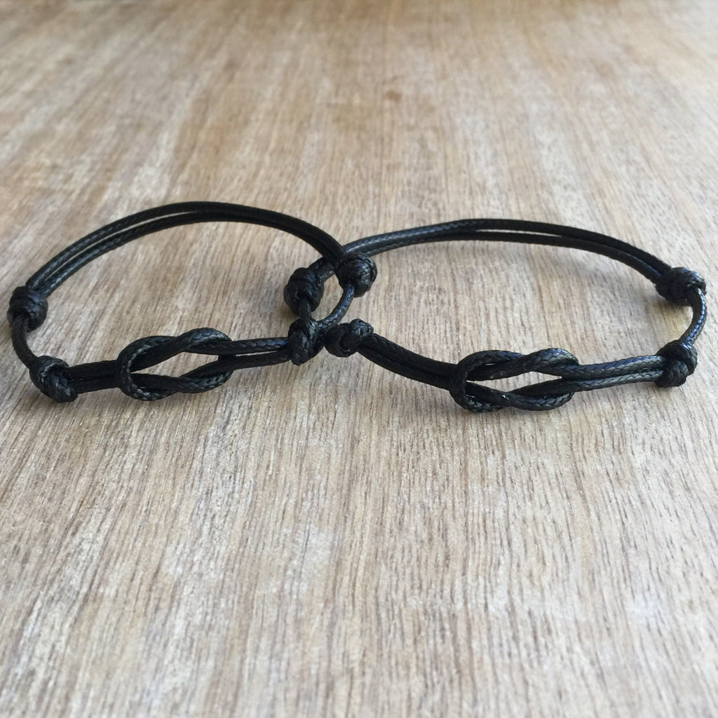 Naples Set, Black Waxed Cord Bracelets, Simple Bracelet, His and her Bracelets, Celtic Couple Bracelets, Waterproof, Set of 2  WC001393