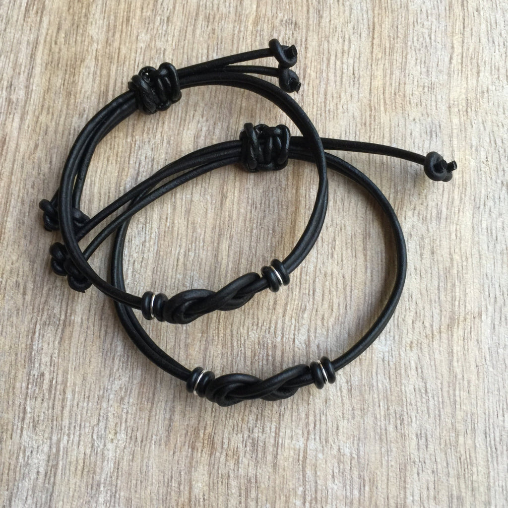 Black Couples Bracelet, His and Her Bracelet, Couple Bracelets, Leather Bracelets, Matching Bracelets, San Marino Set, Set of 2 LC001414