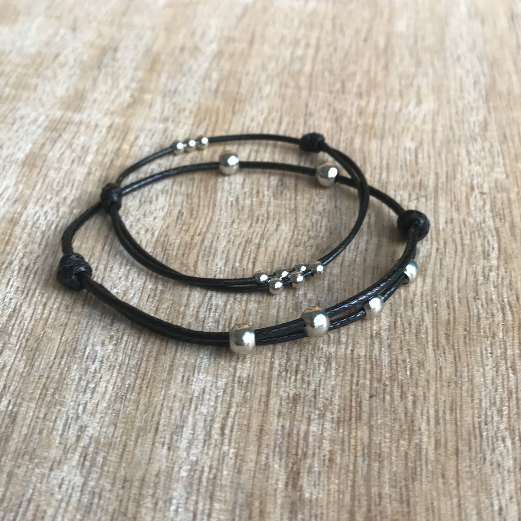 Amelia, Silver Beaded Black Bracelets - Fanfarria Handmade Jewelry