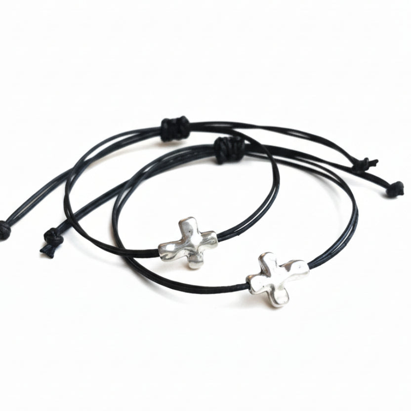 Cross Set, Black Cord Bracelets, His and her Bracelets, Silver Cross, Couple Bracelets WC001520