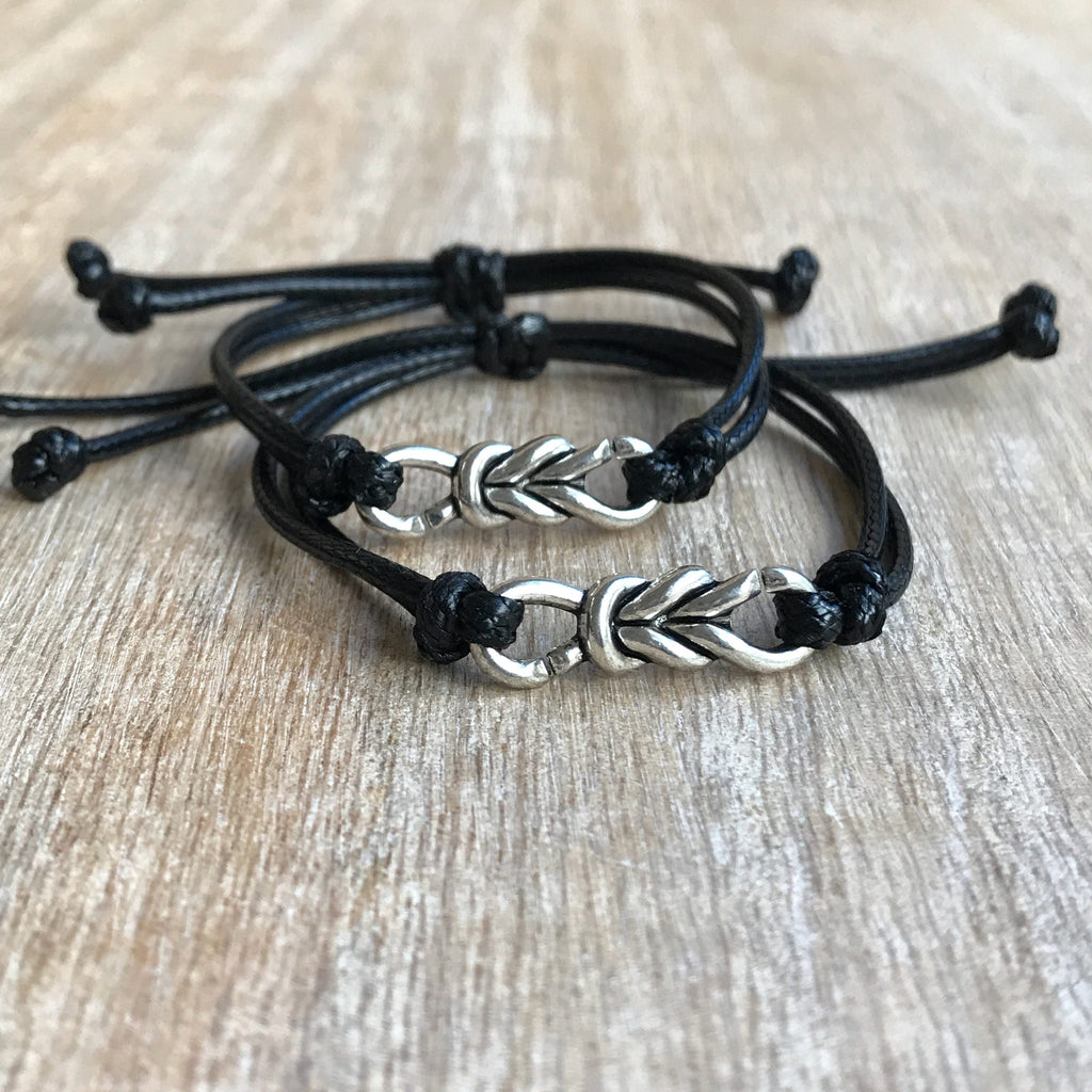Ponce Inlet Set, Celtic Knot Charm, Black Waxed Cord Bracelets, His and her Bracelets, Waterproof, Set of 2  WC001505