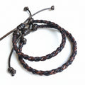 Braided dark brown leather couples bracelets adjustable bolo his and hers set