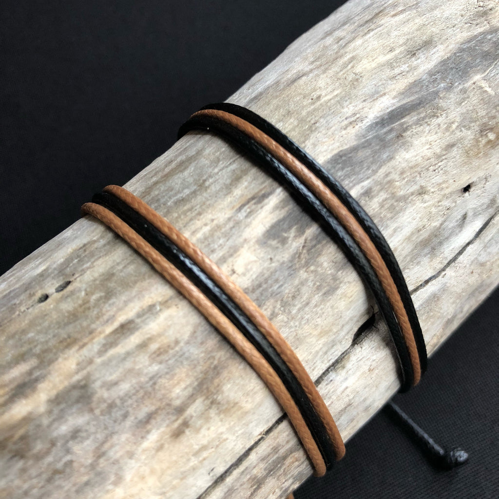 Black and Tan String Couple Bracelets - Fanfarria Handmade Jewelry