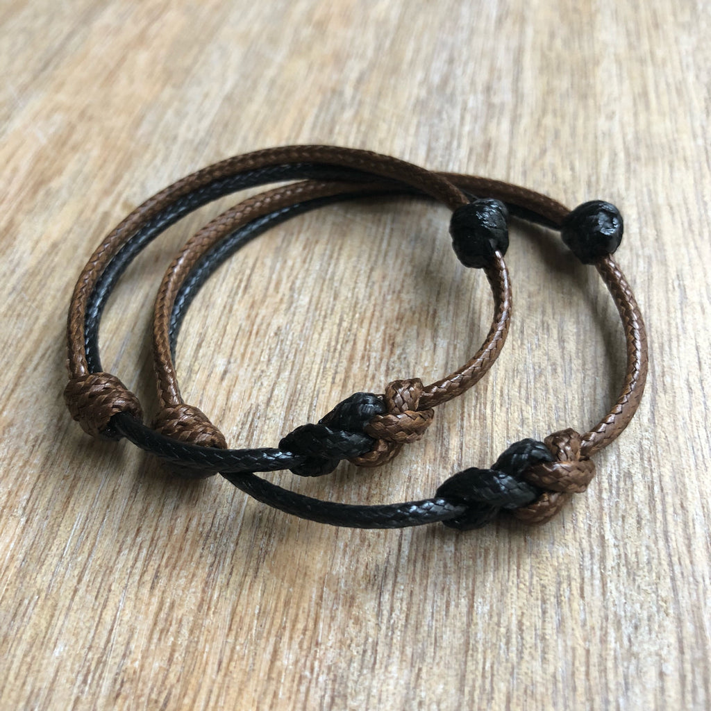 Eternity Knot, Black and Brown Couples Bracelets, Waxed Cord Bracelets, His and hers Bracelets, Waterproof, Set of 2 WC001547