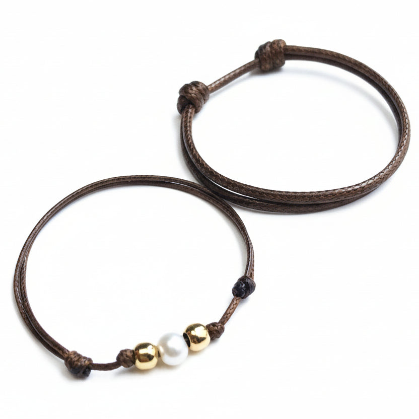 Bal Harbor gold accents couples bracelets black waxed cord his and hers set
