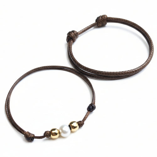 Bal Harbor gold accents couples bracelets black waxed cord his and hers set
