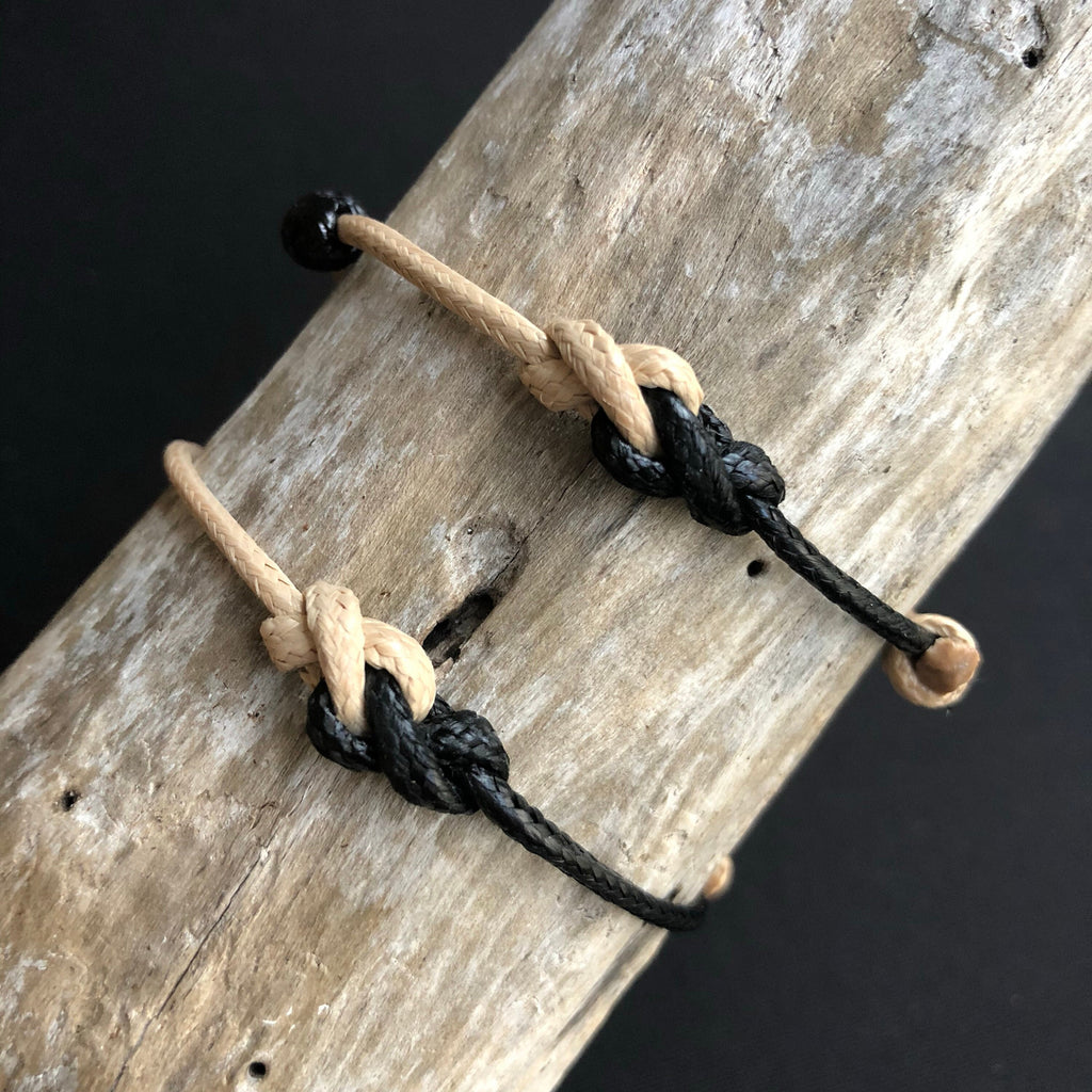 Eternity Knot, Couples Bracelets, Black and Natural Waxed Cord Bracelets, His and hers Bracelets, Waterproof, Adjustable WC001548
