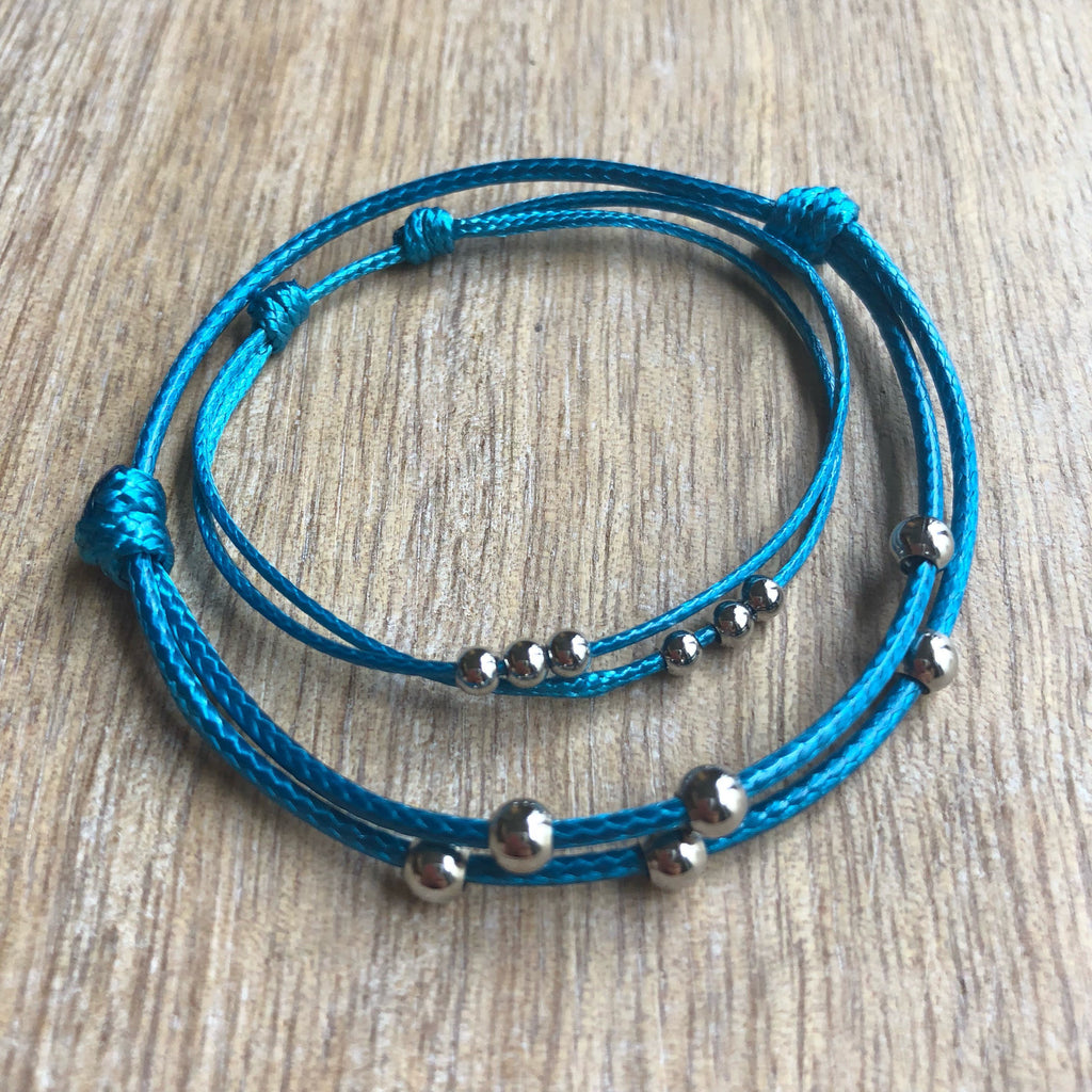 Sebring Teal Mommy and Me Silver Bead Bracelets - Fanfarria Handmade Jewelry
