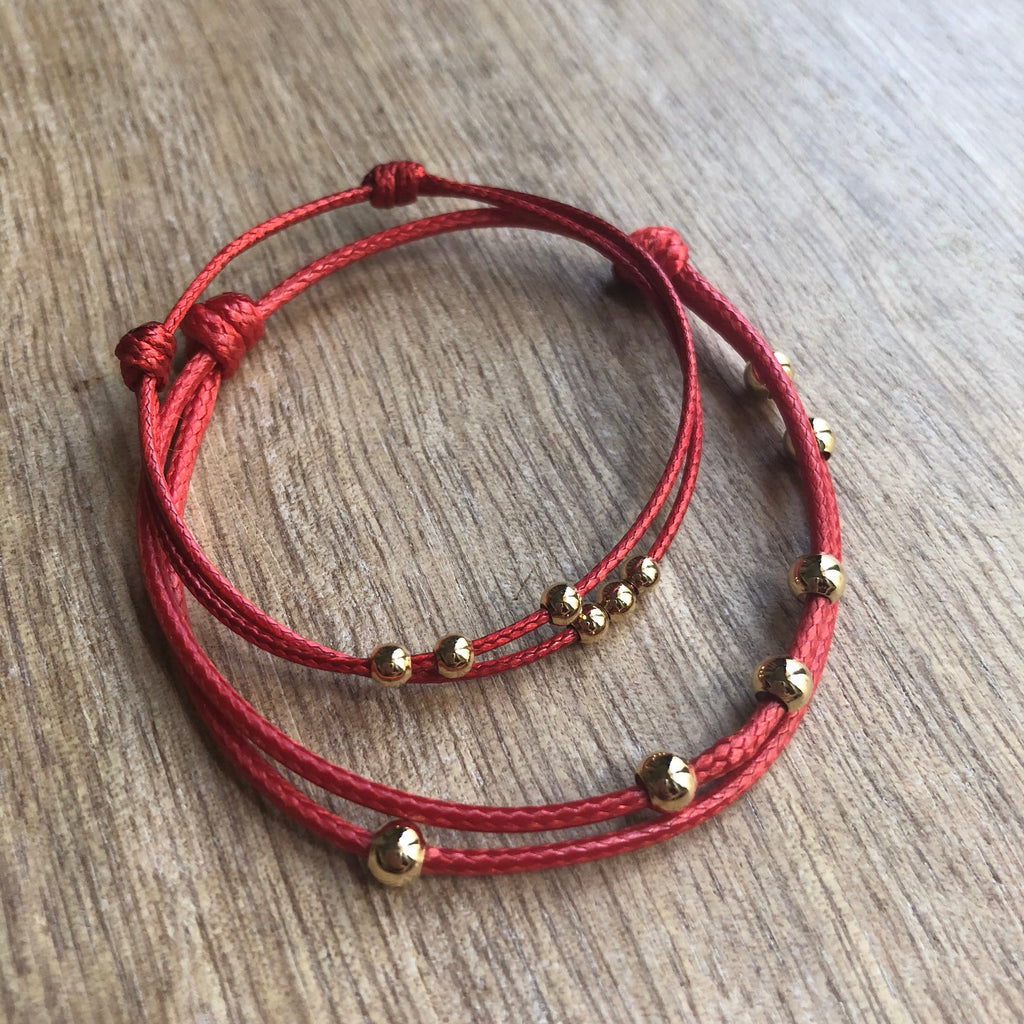 Sebring Red Mommy and Me Gold Bead Bracelets - Fanfarria Handmade Jewelry
