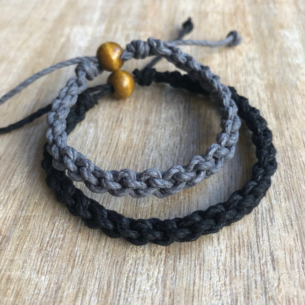 Destin Black and Gray Couple Hemp Bracelets - Fanfarria Handmade Jewelry