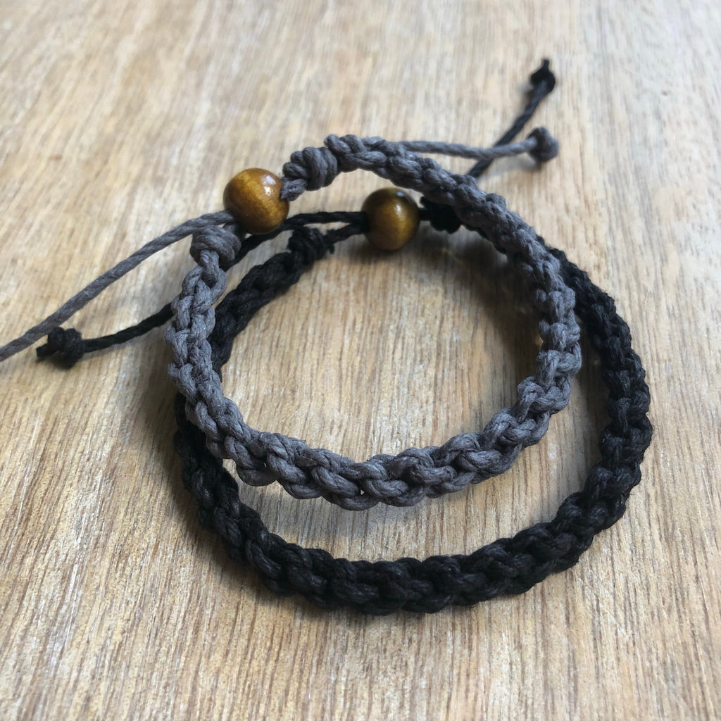 Destin Black and Gray Couple Hemp Bracelets - Fanfarria Handmade Jewelry