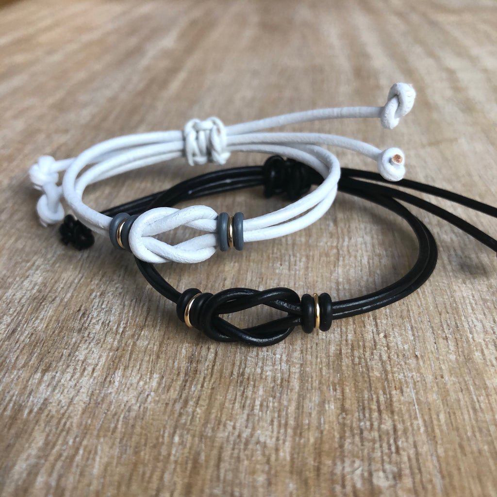 Sanibel Black and White Gold Accents Couples Bracelets - Fanfarria Handmade Jewelry