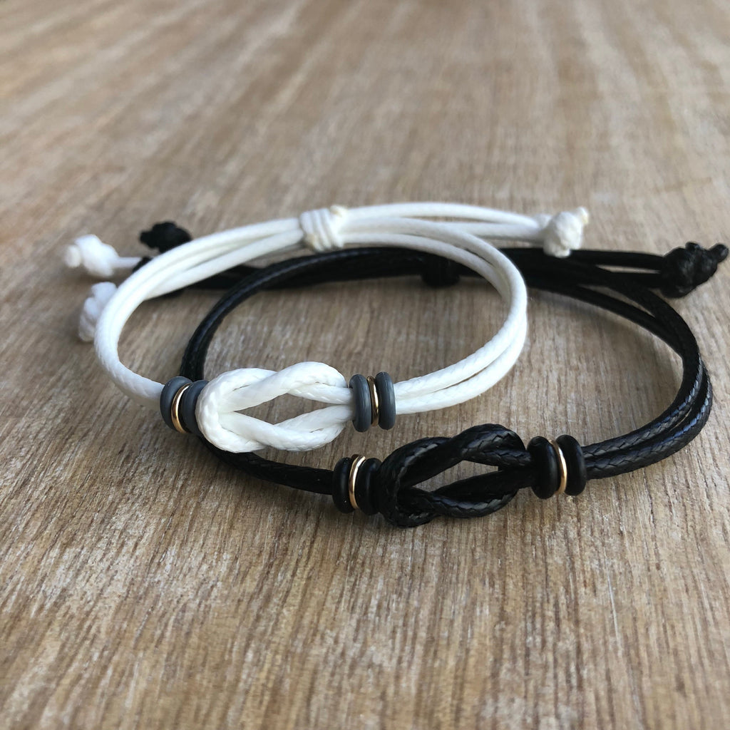 Sanibel Black and White Gold Accents Couples Bracelets - Fanfarria Handmade Jewelry