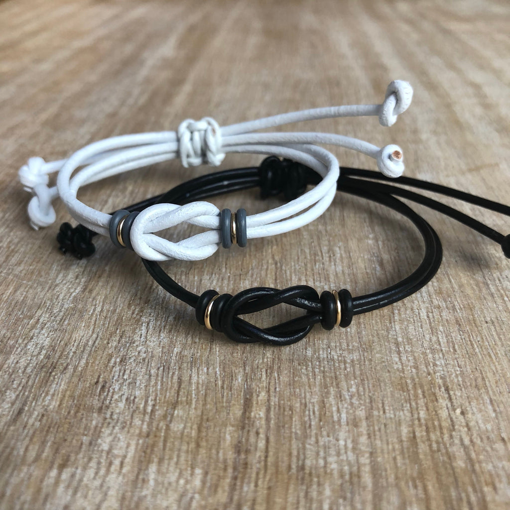 Sanibel Black and White Gold Accents Couples Bracelets - Fanfarria Handmade Jewelry