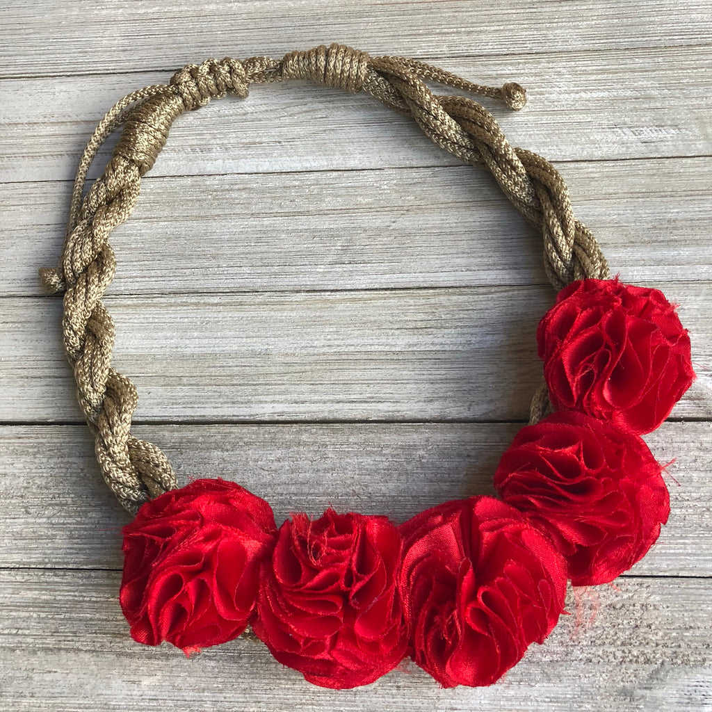 Red Flower Bib Necklace LIMITED EDITION - Fanfarria Handmade Jewelry