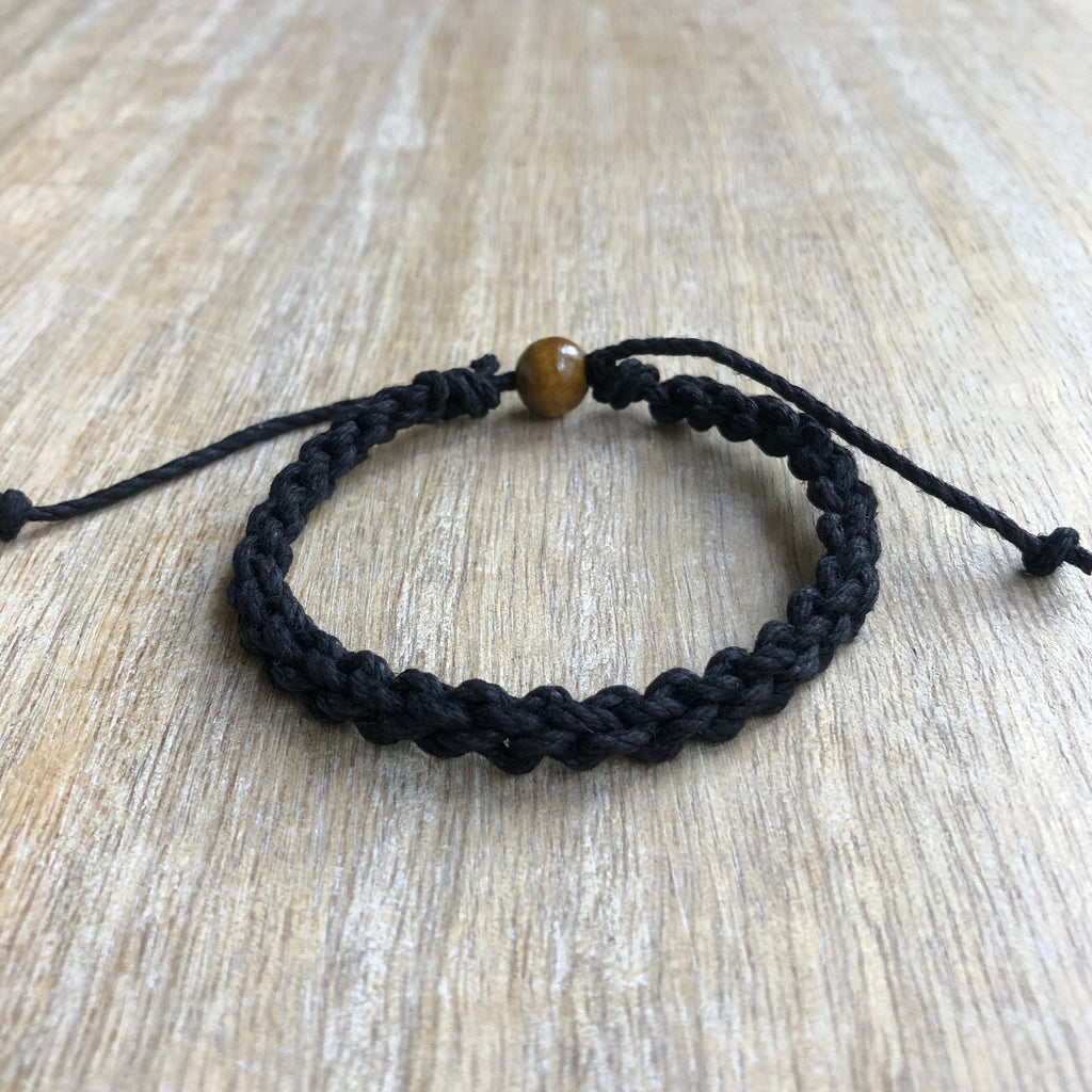 Destin Black Braided Hemp Anklet Unisex - Fanfarria Handmade Jewelry