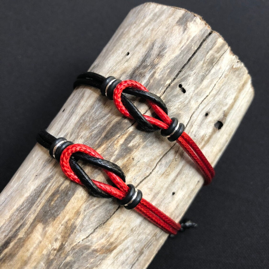 Sanibel, Celtic Knot, His and Hers Bracelets, Red and Black Waxed Cord Bracelets, Couples Bracelets, Waterproof WC001654