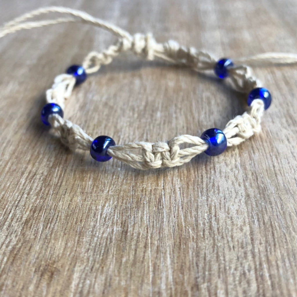Clearwater Blue Bead Hemp Anklet - Fanfarria Handmade Jewelry
