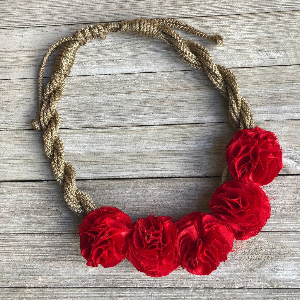 Red Flower Bib Necklace LIMITED EDITION - Fanfarria Handmade Jewelry