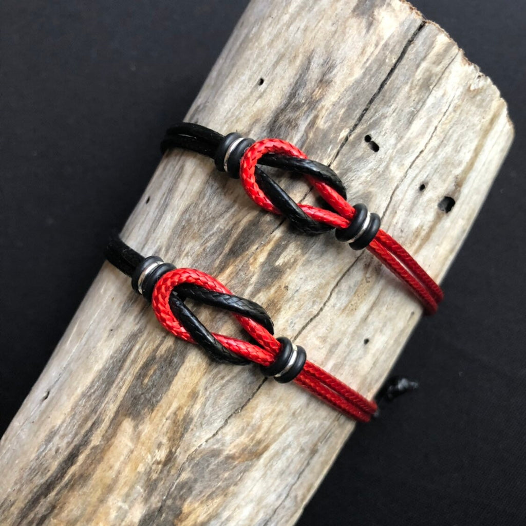 Sanibel, Celtic Knot, His and Hers Bracelets, Red and Black Waxed Cord Bracelets, Couples Bracelets, Waterproof WC001654