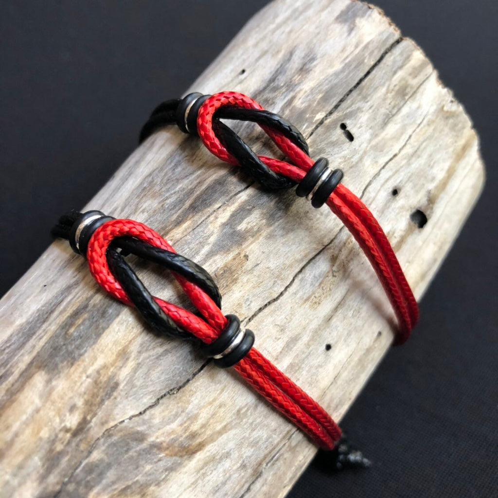 Sanibel, Celtic Knot, His and Hers Bracelets, Red and Black Waxed Cord Bracelets, Couples Bracelets, Waterproof WC001654
