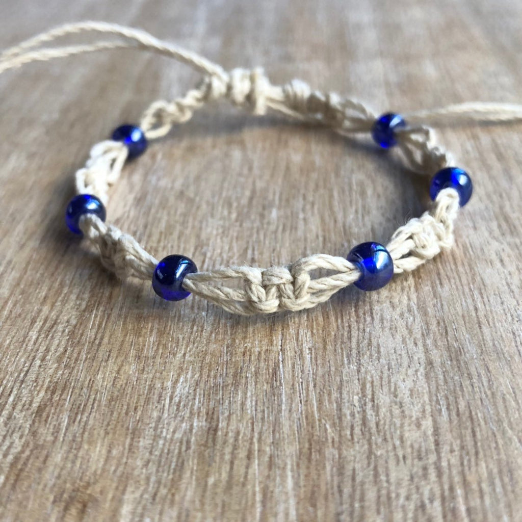Clearwater Blue Bead Hemp Anklet - Fanfarria Handmade Jewelry