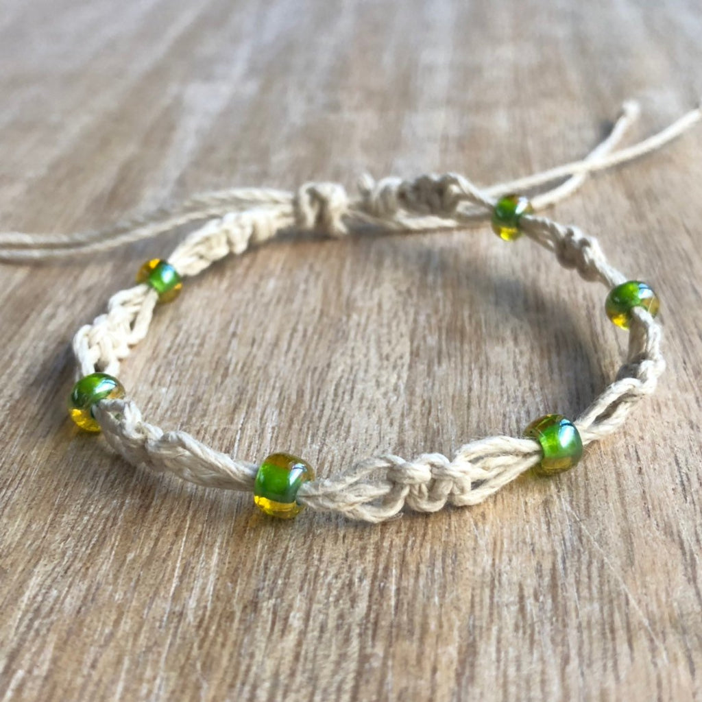 Clearwater Green Bead Hemp Anklet - Fanfarria Handmade Jewelry