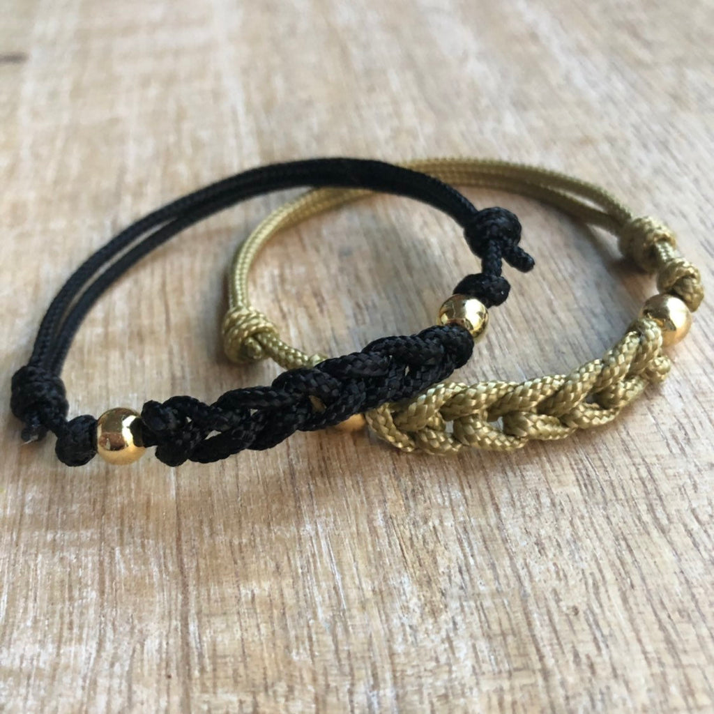 Black and Gold Braided Couple Bracelets - Fanfarria Handmade Jewelry