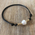 Pearl Anklet, Gold Bead Anklet, Waterproof Anklet, Adjustable, Dark Brown - Fanfarria Handmade Jewelry
