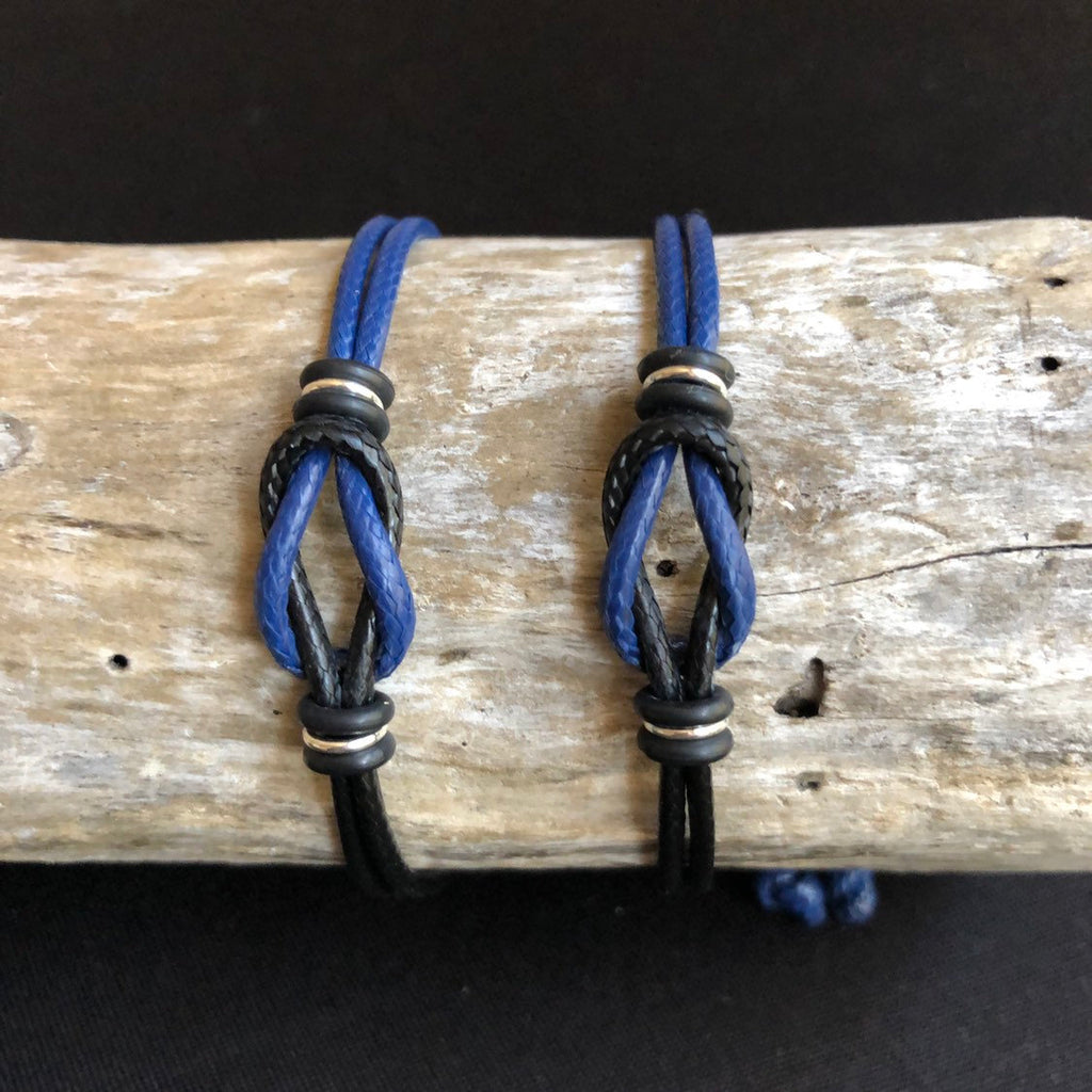 Sanibel, Celtic Knot, His and Hers Bracelets, Black and Blue Waxed Cord Bracelets, Couples Bracelets, Waterproof WC001655 - Fanfarria Handmade Jewelry