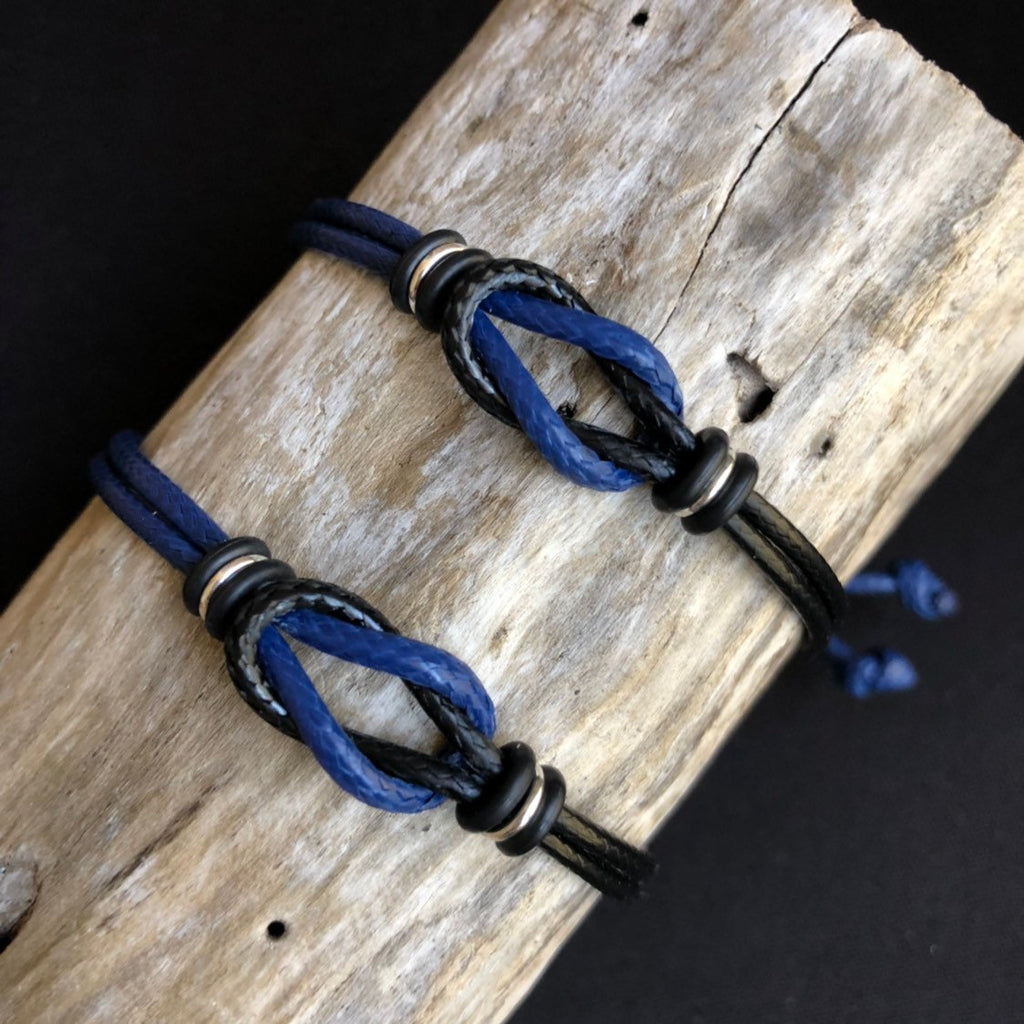 Sanibel, Celtic Knot, His and Hers Bracelets, Black and Blue Waxed Cord Bracelets, Couples Bracelets, Waterproof WC001655 - Fanfarria Handmade Jewelry