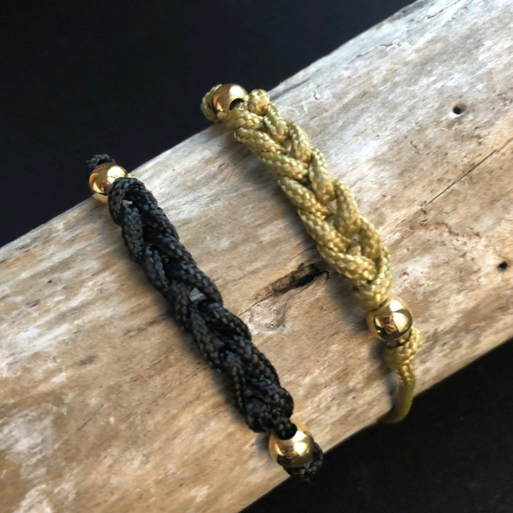 Black and Gold Braided Couple Bracelets - Fanfarria Handmade Jewelry