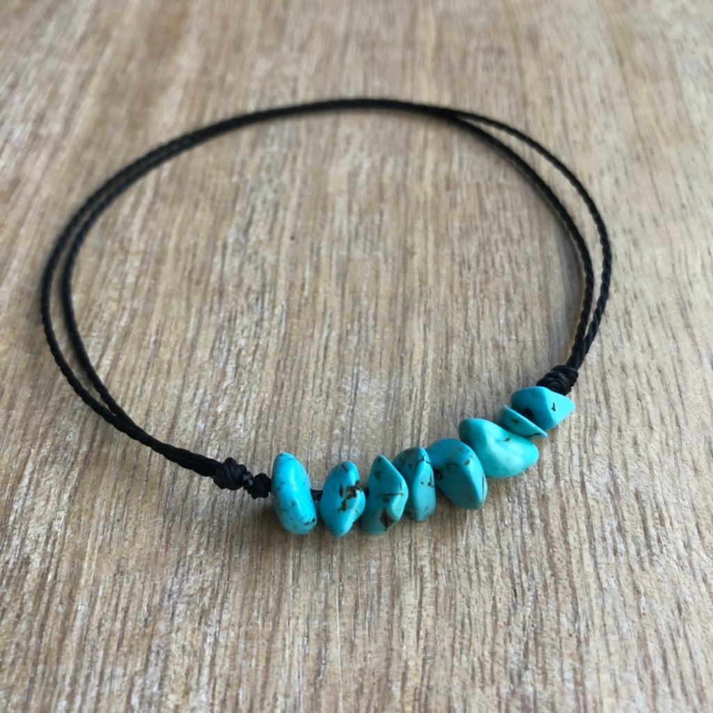 Turquoise Bead Anklet Bracelet - Fanfarria Handmade Jewelry
