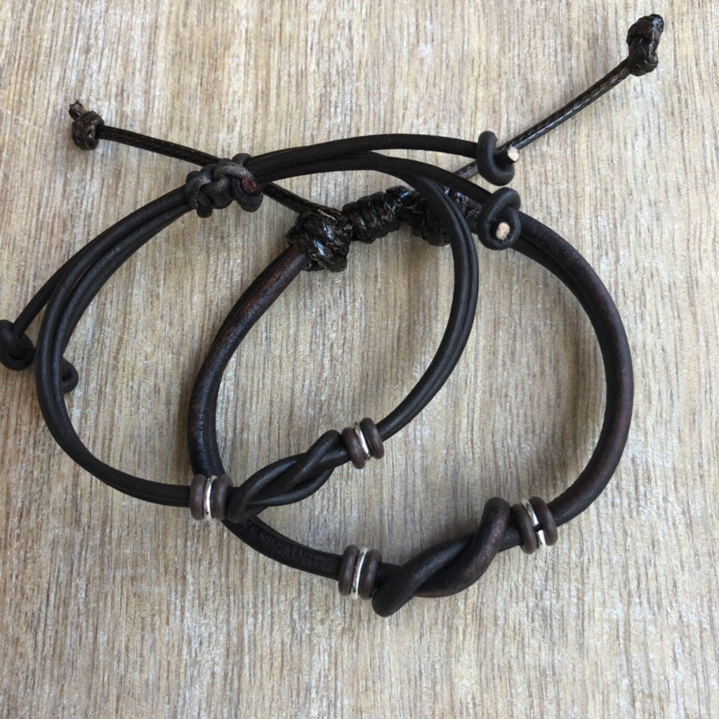 Nautical Knot Leather Couple Bracelets - Fanfarria Handmade Jewelry